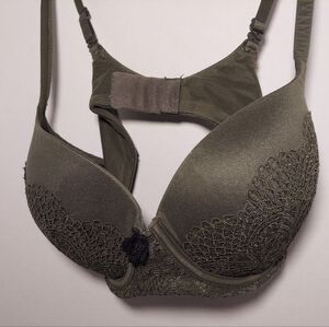 Victorias Secret Lined Demi Lace Bra Size 38C Demi-Buste Olive Green Lacy Padded